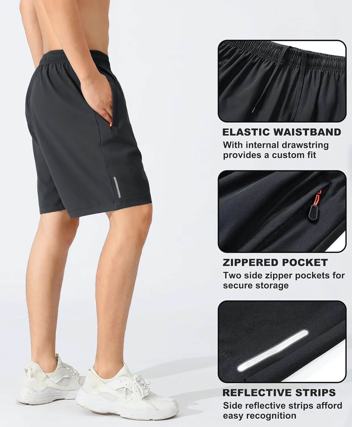 LOUECHY Men's Running Shorts Lightweight Quick Dry Workout Shorts Gym Athletic Shorts with Zipper Pockets