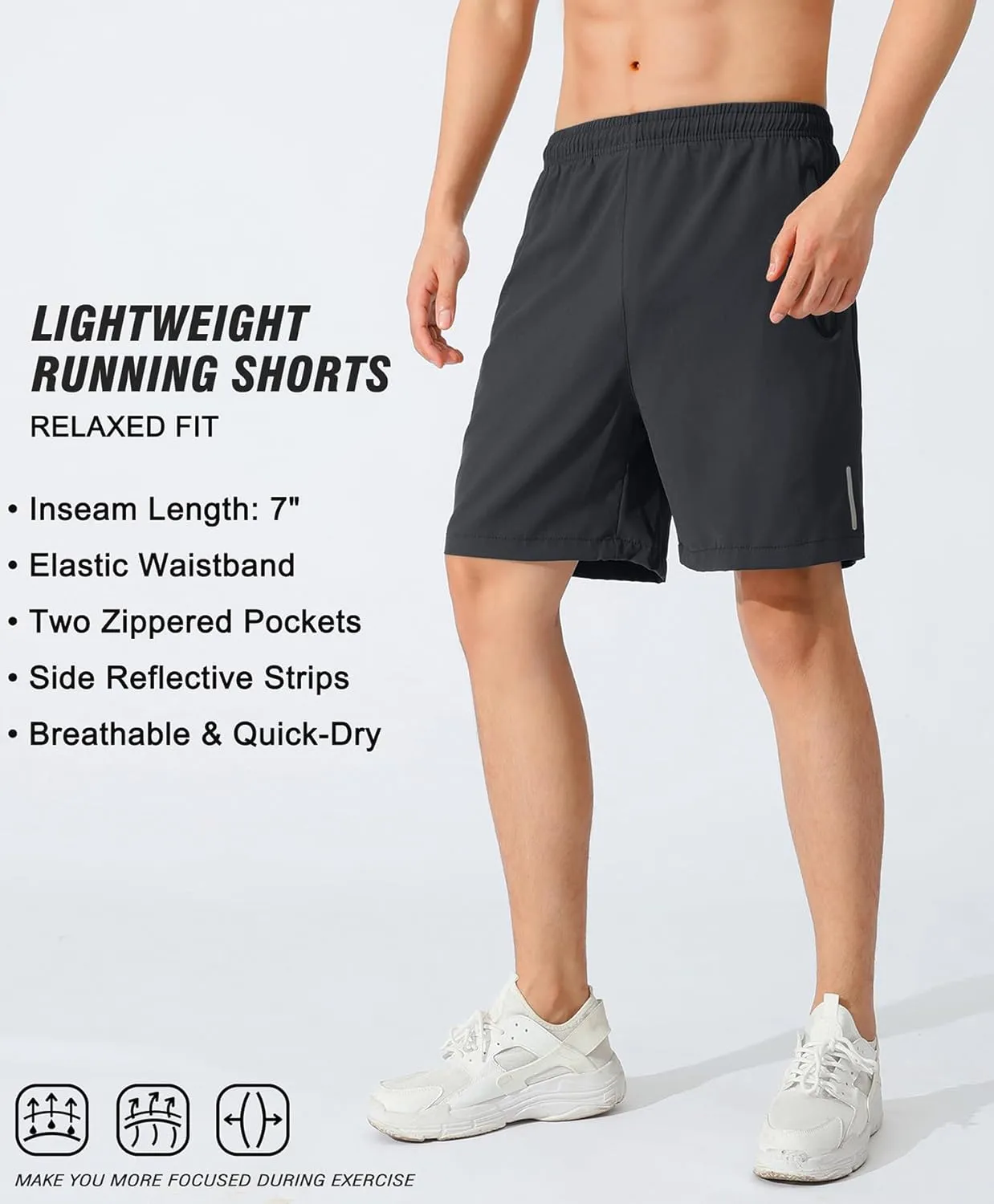LOUECHY Men's Running Shorts Lightweight Quick Dry Workout Shorts Gym Athletic Shorts with Zipper Pockets