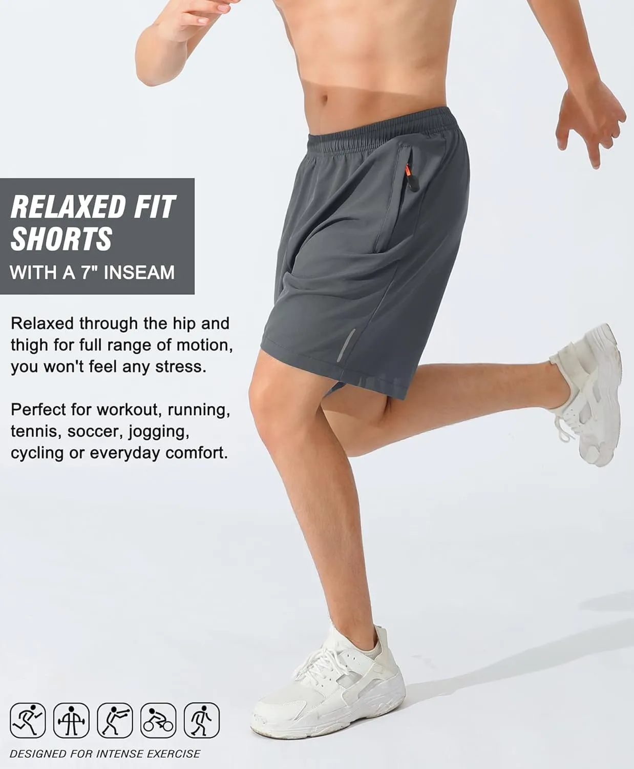 LOUECHY Men's Running Shorts Lightweight Quick Dry Workout Shorts Gym Athletic Shorts with Zipper Pockets