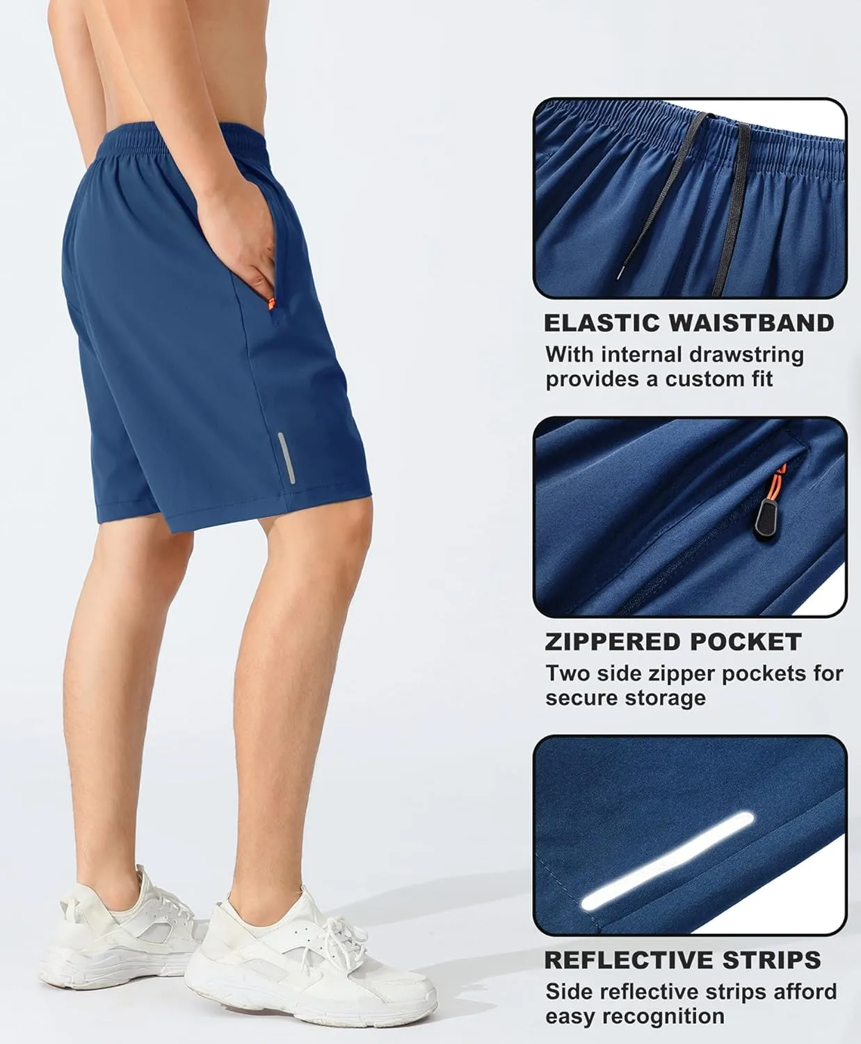 LOUECHY Men's Running Shorts Lightweight Quick Dry Workout Shorts Gym Athletic Shorts with Zipper Pockets