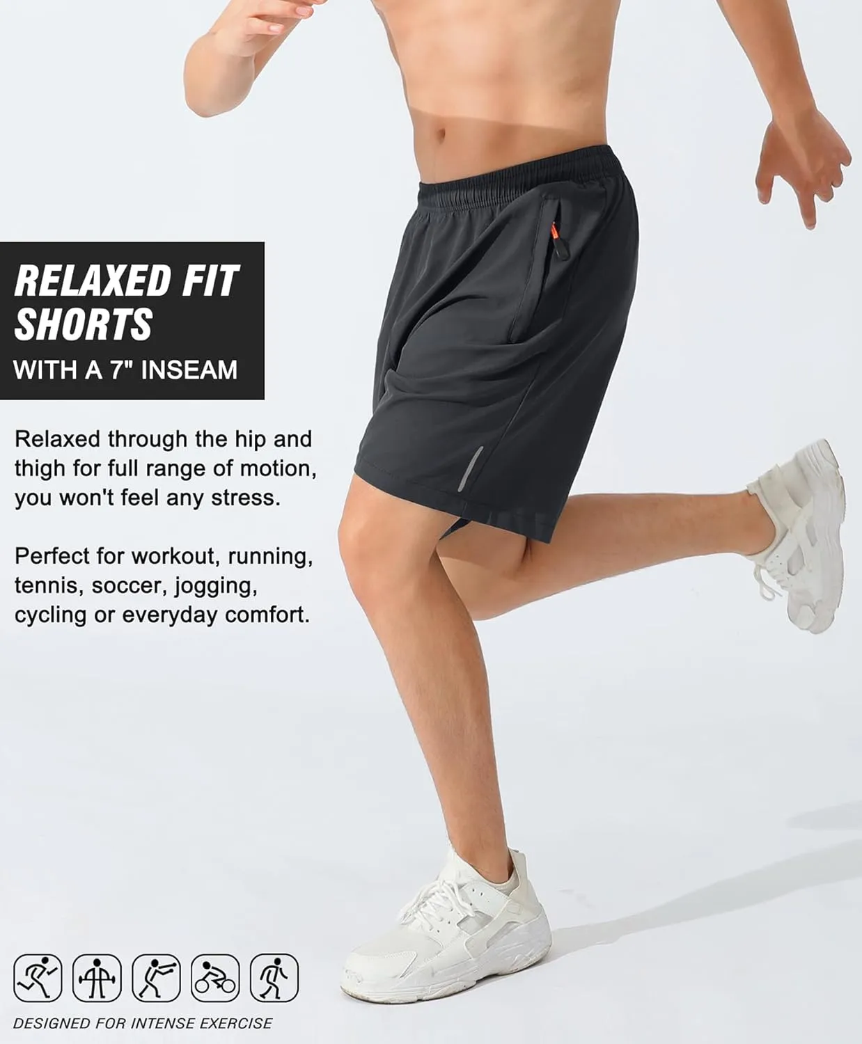 LOUECHY Men's Running Shorts Lightweight Quick Dry Workout Shorts Gym Athletic Shorts with Zipper Pockets