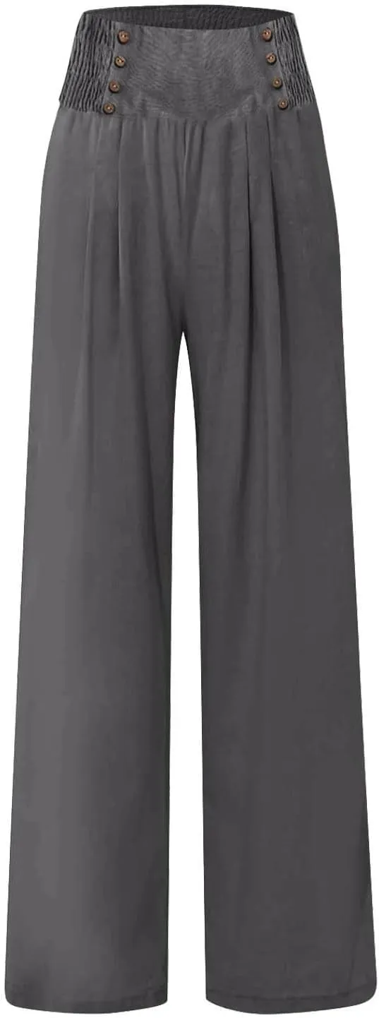 Lounge Pants Plus Size Women Summer Boho Wide Leg High Waist Linen Palazzo Pants 2025 Beach Travel Vacation Trouser