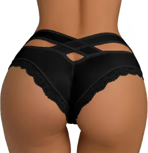 Low Rise Funny Sexy Panties for Women Lace Thongs Hipsters Breathable Underwear Soft Ice Silk Tummy Control Tangas