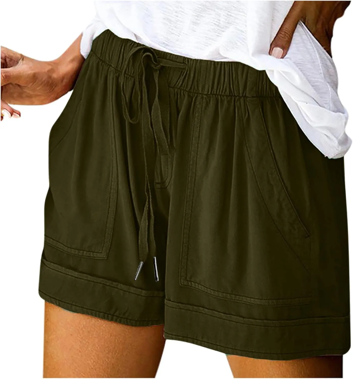 LRMQS Shorts for Women Trendy 2024 Casual Summer Drawstring Shorts with Pockets Beach Loose Elastic Waist Vacation Clothes