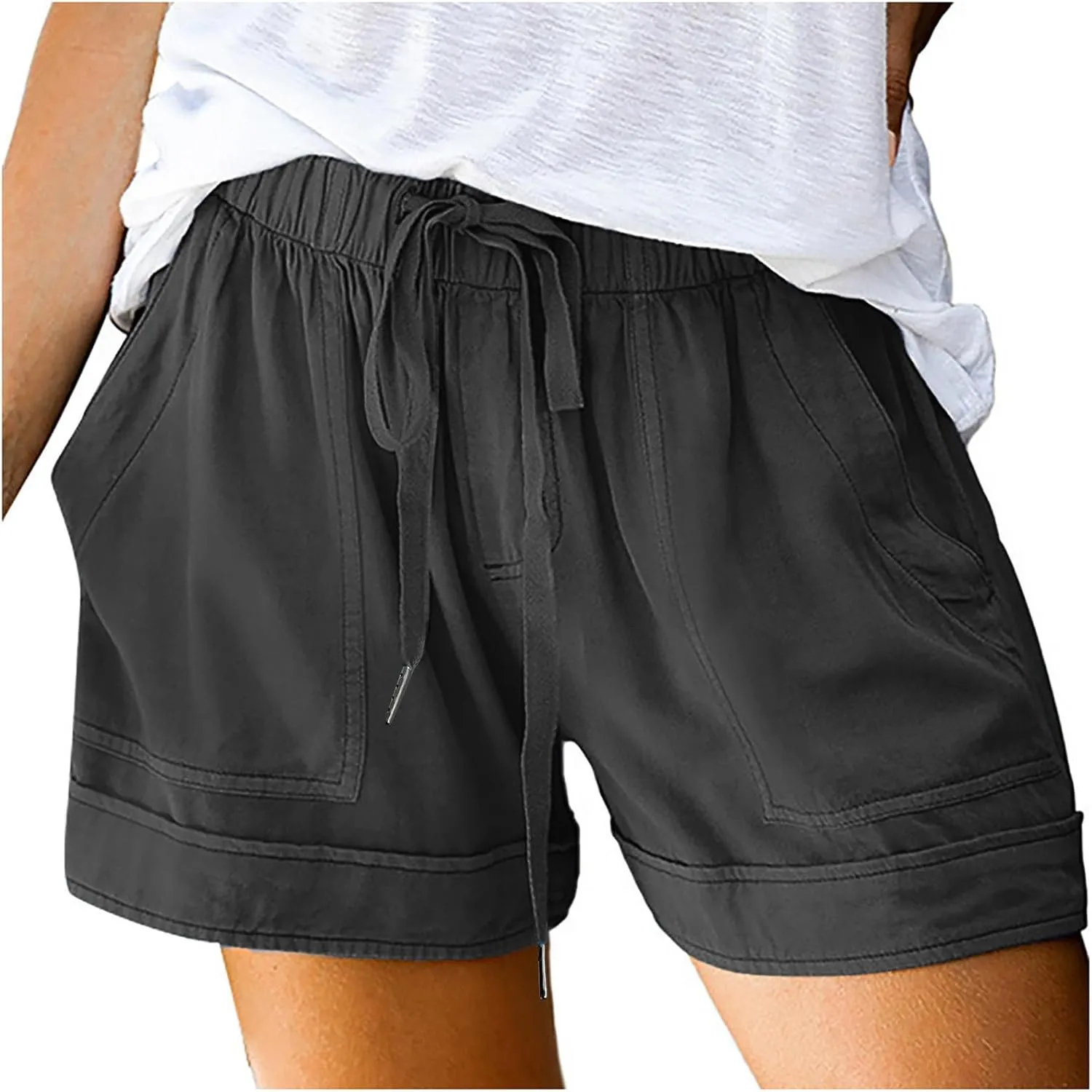 LRMQS Shorts for Women Trendy 2024 Casual Summer Drawstring Shorts with Pockets Beach Loose Elastic Waist Vacation Clothes