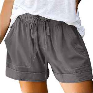 LRMQS Shorts for Women Trendy 2024 Casual Summer Drawstring Shorts with Pockets Beach Loose Elastic Waist Vacation Clothes