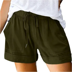 LRMQS Shorts for Women Trendy 2024 Casual Summer Drawstring Shorts with Pockets Beach Loose Elastic Waist Vacation Clothes