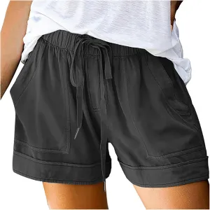 LRMQS Shorts for Women Trendy 2024 Casual Summer Drawstring Shorts with Pockets Beach Loose Elastic Waist Vacation Clothes