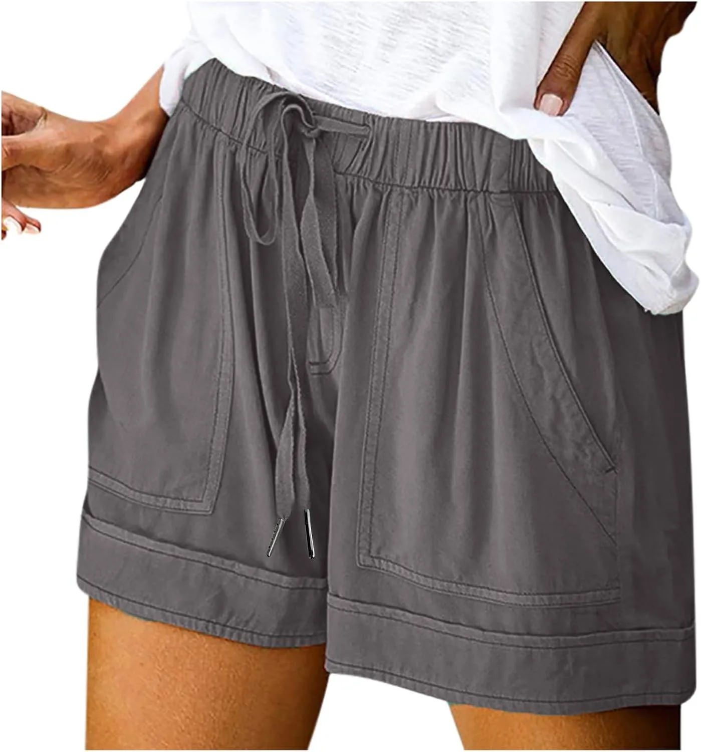 LRMQS Shorts for Women Trendy 2024 Casual Summer Drawstring Shorts with Pockets Beach Loose Elastic Waist Vacation Clothes