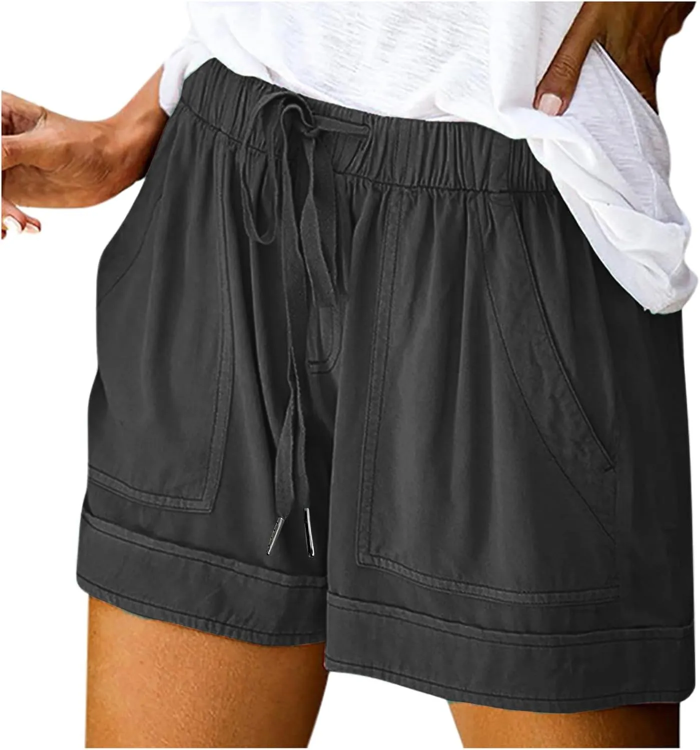 LRMQS Shorts for Women Trendy 2024 Casual Summer Drawstring Shorts with Pockets Beach Loose Elastic Waist Vacation Clothes