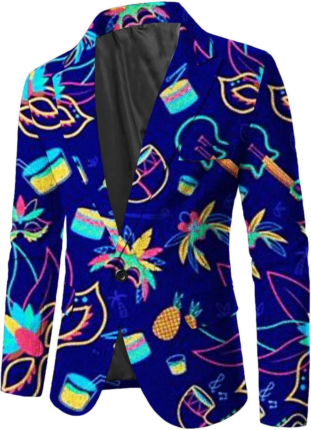 Mardi Gras Blazer for Men Stylish 3D Print Shawl Lapel Slim Fit Jacket Long Sleeve Coat Outwear for Party Dinner Festival