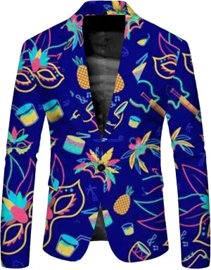 Mardi Gras Blazer for Men Stylish 3D Print Shawl Lapel Slim Fit Jacket Long Sleeve Coat Outwear for Party Dinner Festival