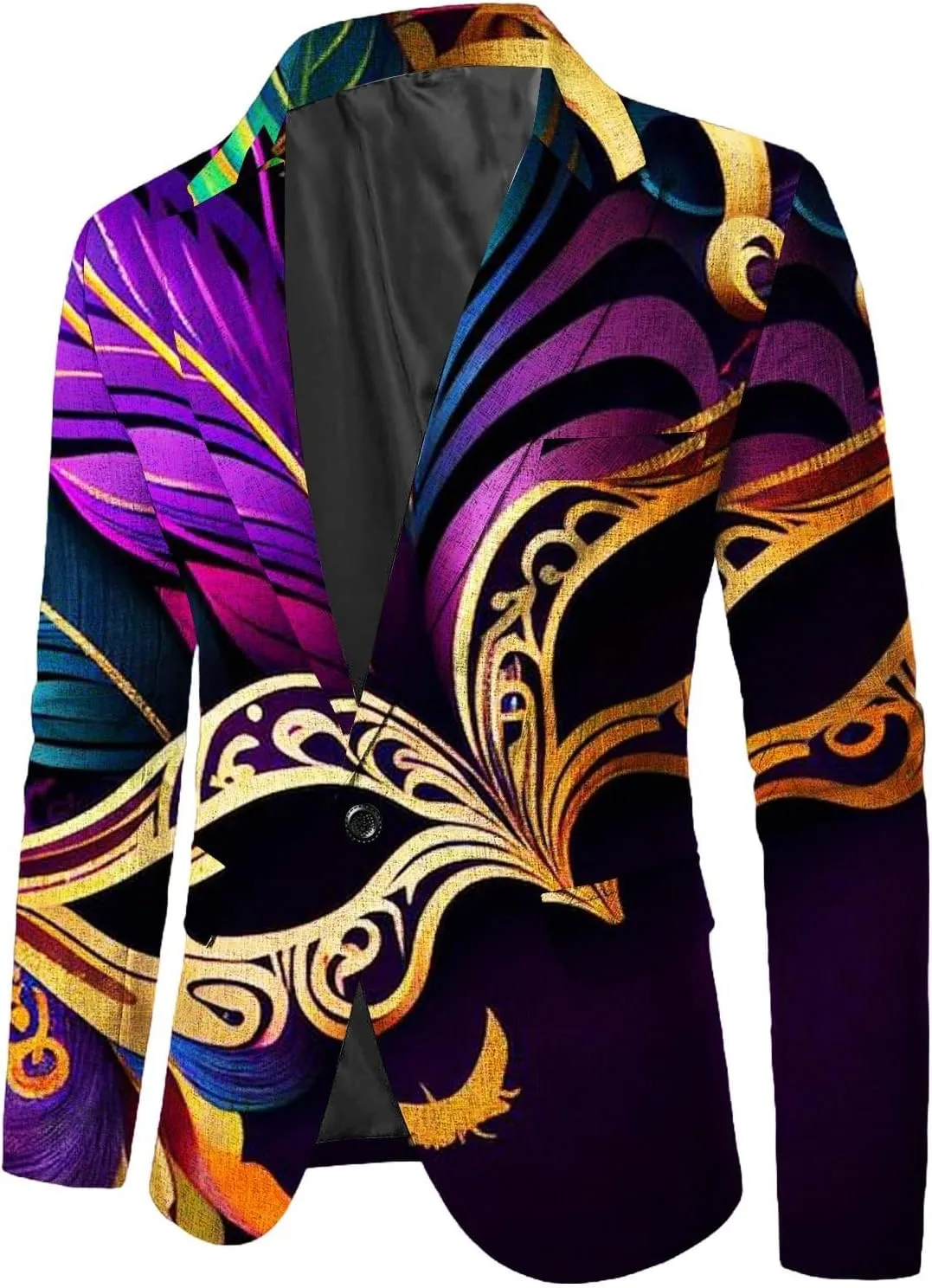 Mardi Gras Blazer for Men Stylish 3D Print Shawl Lapel Slim Fit Jacket Long Sleeve Coat Outwear for Party Dinner Festival