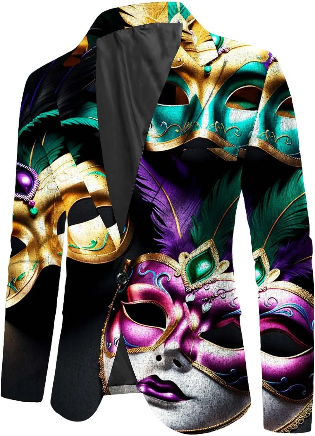 Mardi Gras Blazer for Men Stylish 3D Print Shawl Lapel Slim Fit Jacket Long Sleeve Coat Outwear for Party Dinner Festival
