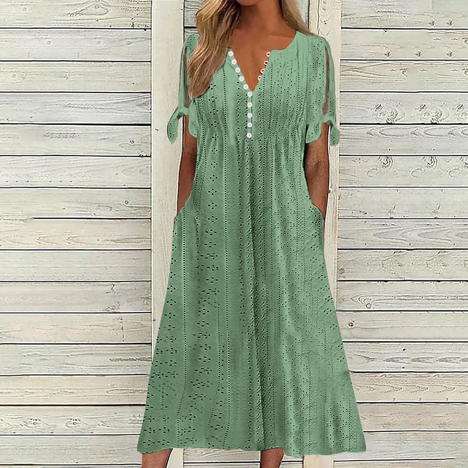 Maxi Long Dresses for Women 2025 Summer Womens Eyelet Dress Short Sleeve Tshirt Dress Casual Vacation Sundress