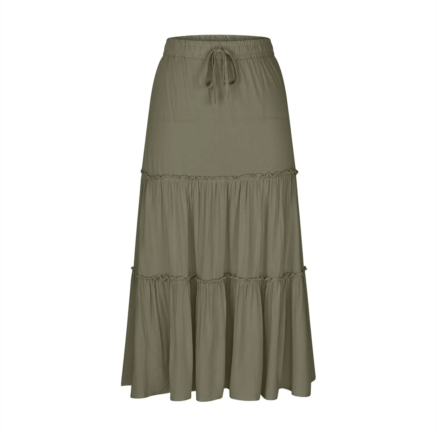 Maxi Skirt for Women Summer Trendy Dressy Drawstring Elastic High Waisted Layered A-Line Flowy Long Tiered Skirts