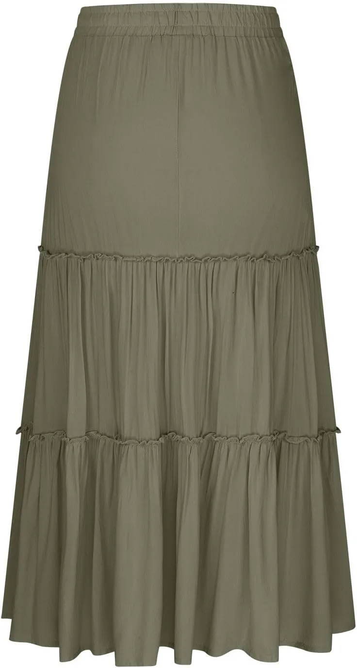 Maxi Skirt for Women Summer Trendy Dressy Drawstring Elastic High Waisted Layered A-Line Flowy Long Tiered Skirts
