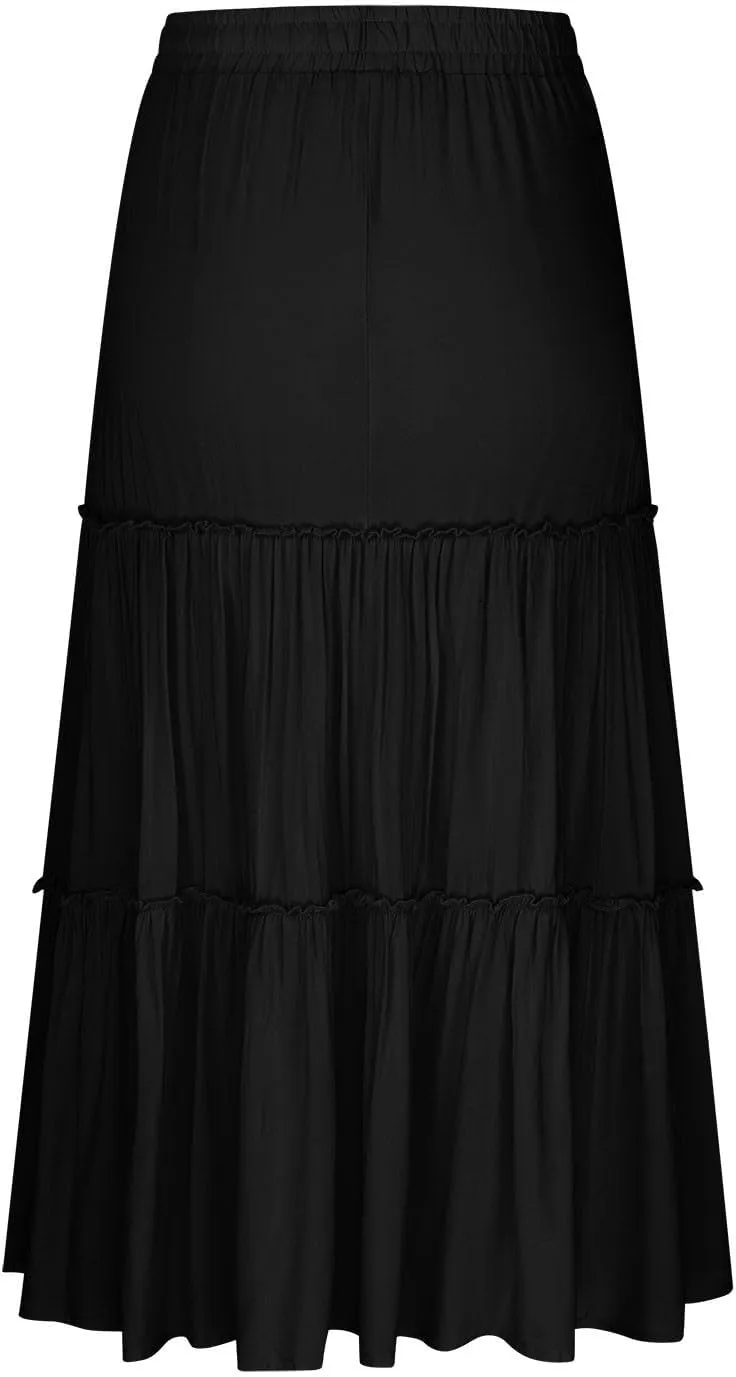 Maxi Skirt for Women Summer Trendy Dressy Drawstring Elastic High Waisted Layered A-Line Flowy Long Tiered Skirts