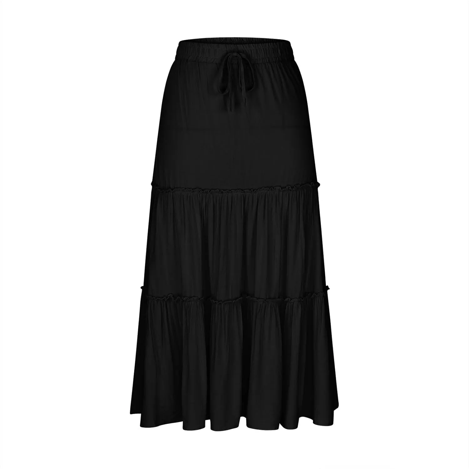 Maxi Skirt for Women Summer Trendy Dressy Drawstring Elastic High Waisted Layered A-Line Flowy Long Tiered Skirts
