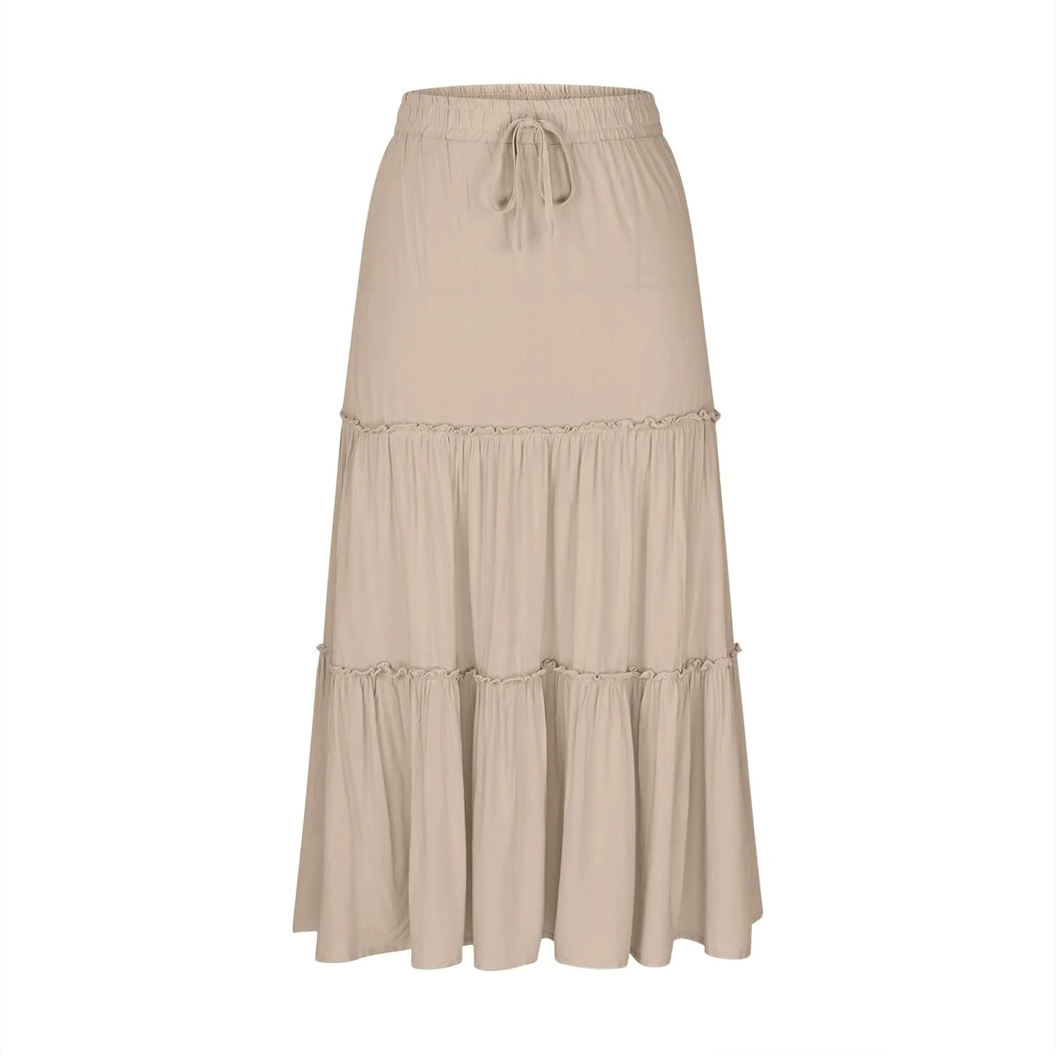 Maxi Skirt for Women Summer Trendy Dressy Drawstring Elastic High Waisted Layered A-Line Flowy Long Tiered Skirts
