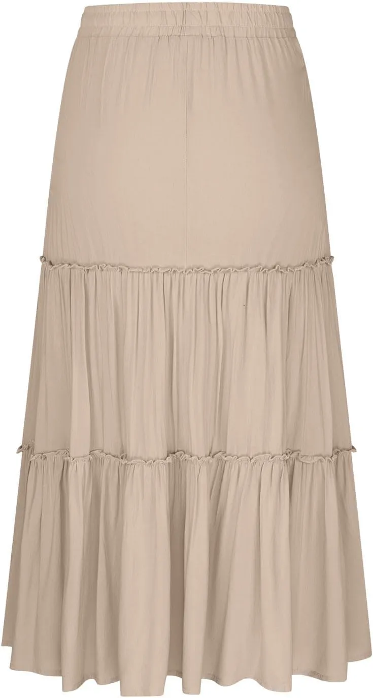 Maxi Skirt for Women Summer Trendy Dressy Drawstring Elastic High Waisted Layered A-Line Flowy Long Tiered Skirts