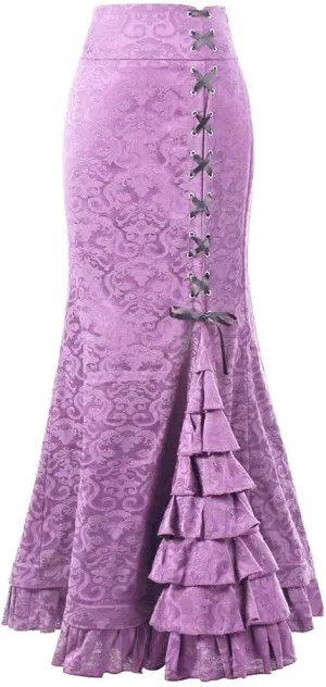 Maxi Skirts for Women Steampunk Renaissance Gothic Medieval Lace Up Tiered Ruffle Fishtail Pencil Bodycon Long Skirt