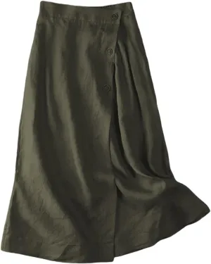 Maxi Skirts for Women Summer Loose Casual Trendy Button Solid Color Flowy Vacation Linen Skirt, M-2XL