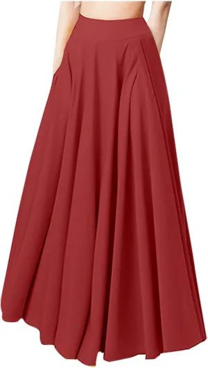 Maxi Skirts with Pockets Women Casual Summer Skirts Long High Waist Skirts Flowy Pleated Skirts Travel Vacation Skirt