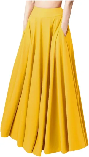 Maxi Skirts with Pockets Women Casual Summer Skirts Long High Waist Skirts Flowy Pleated Skirts Travel Vacation Skirt