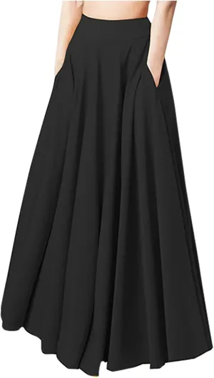 Maxi Skirts with Pockets Women Casual Summer Skirts Long High Waist Skirts Flowy Pleated Skirts Travel Vacation Skirt