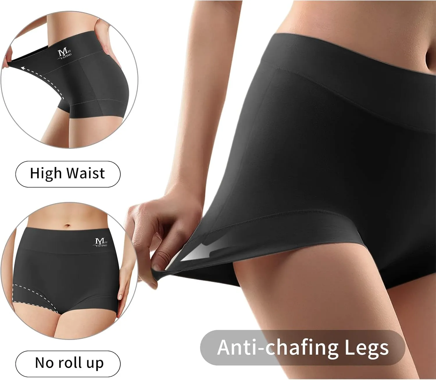 MEIYATING Boy Shorts Underwear for Women High Waisted Cotton Panties Stretch Briefs 4 Pack