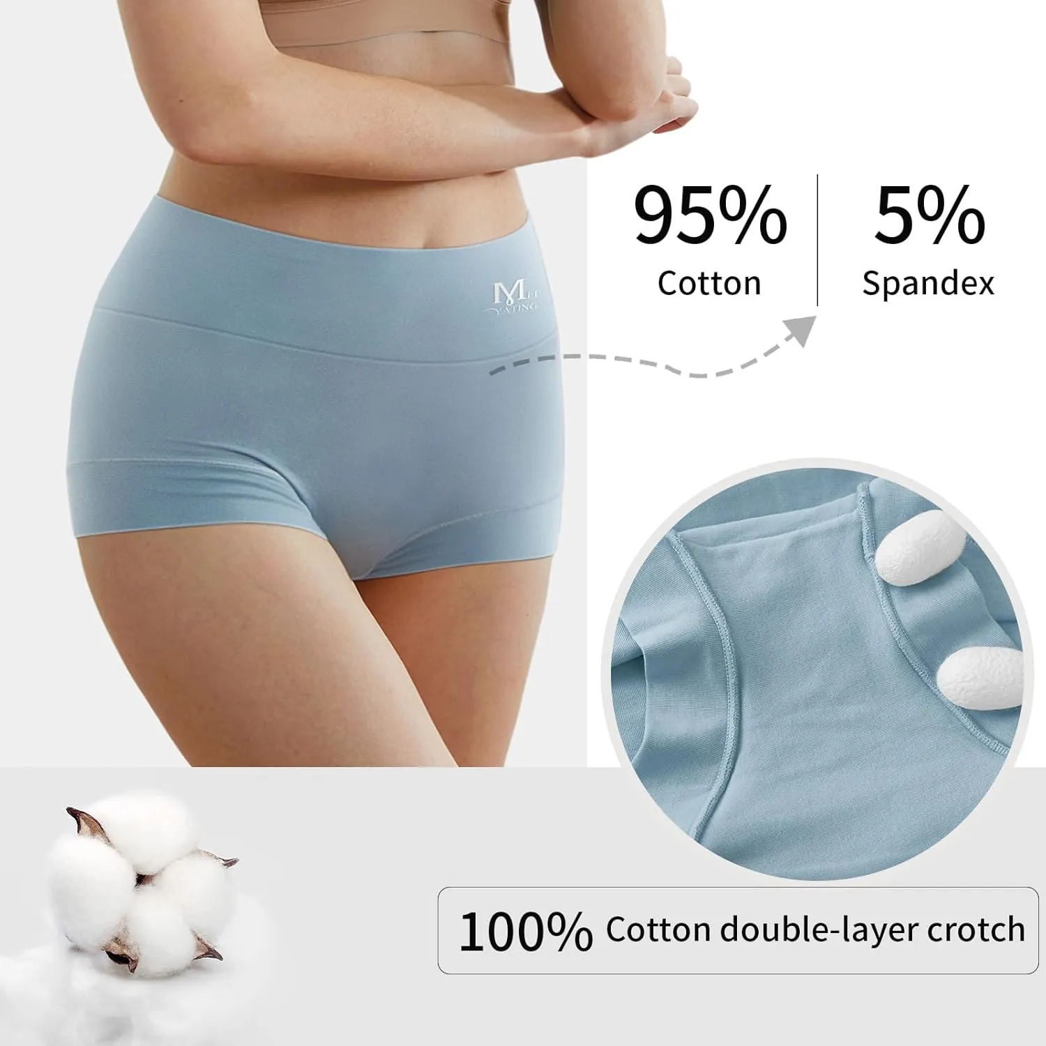 MEIYATING Boy Shorts Underwear for Women High Waisted Cotton Panties Stretch Briefs 4 Pack