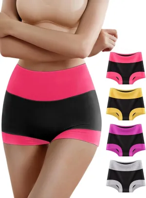 MEIYATING Boy Shorts Underwear for Women High Waisted Cotton Panties Stretch Briefs 4 Pack