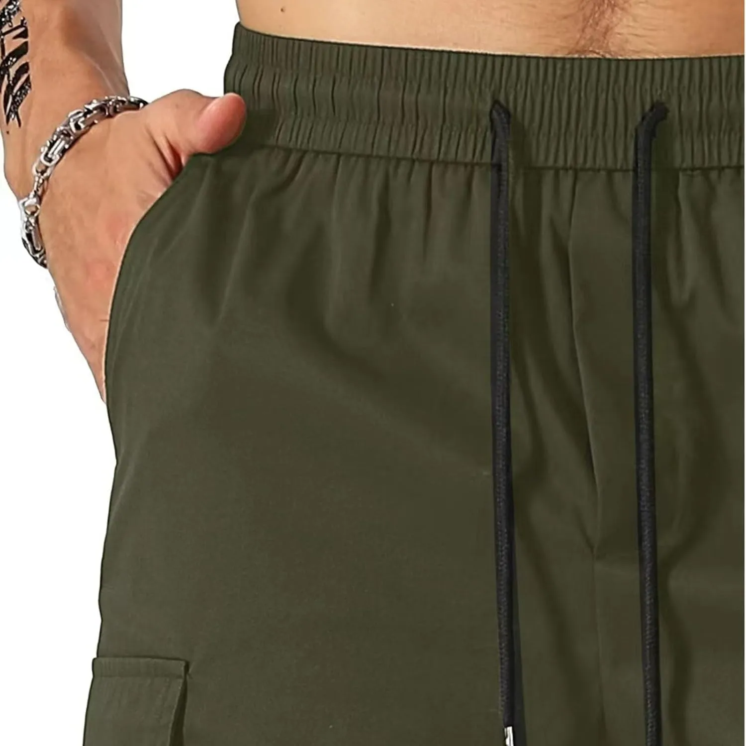 Men Cargo Shorts Relaxed Fit Stretch Straight Leg Athletic Shorts Drawstring Casual Elastic Waist Beach Hiking Camping Pants