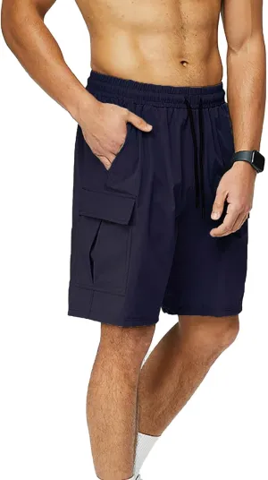 Men Cargo Shorts Relaxed Fit Stretch Straight Leg Athletic Shorts Drawstring Casual Elastic Waist Beach Hiking Camping Pants