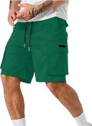 Men Cargo Shorts Relaxed Fit Stretch Straight Leg Athletic Shorts Drawstring Casual Elastic Waist Beach Hiking Camping Pants