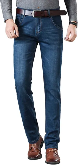 Men Classic Relaxed Fit Jeans 90s Vintage Straight Leg Denim Pants Comfort Flex Waist Stretch Workwear Jeans Trouser
