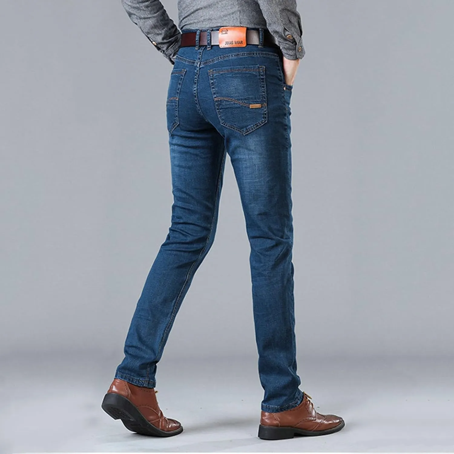 Men Classic Relaxed Fit Jeans 90s Vintage Straight Leg Denim Pants Comfort Flex Waist Stretch Workwear Jeans Trouser