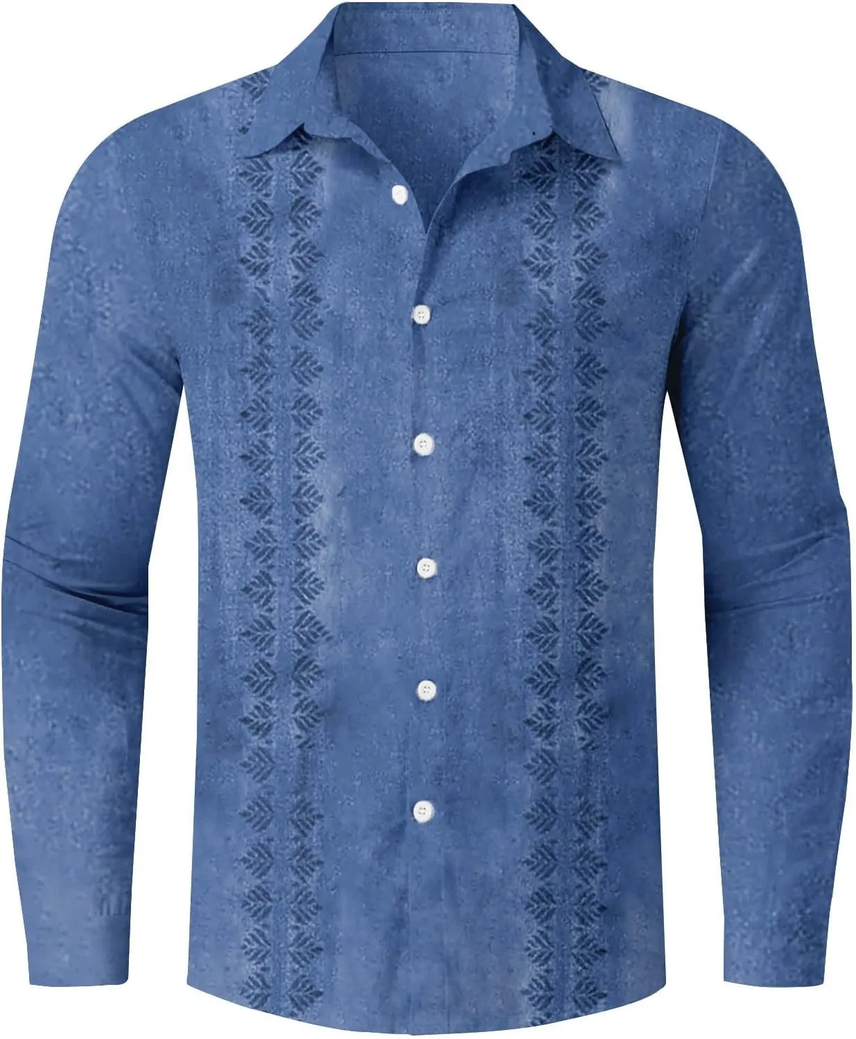 Men Cuba Guayabera Shirt Long Sleeve Button Lapel Casual Shirt Loose Comfy Beach Vacation Style Fashion Top Plus Size