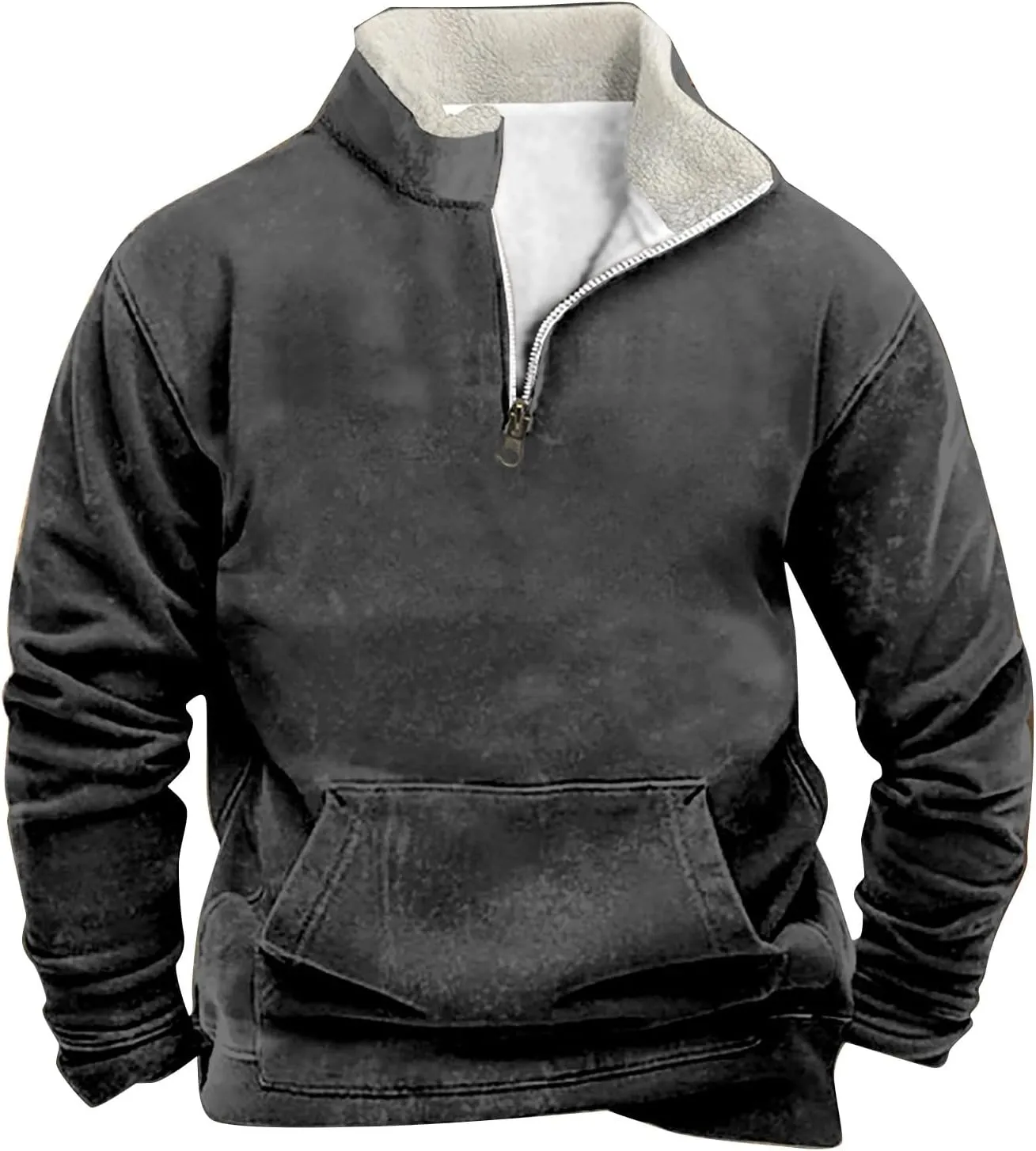 Men Fleece Lined Sweatshirt Plus Size 1/4 Zip Warm Sherpa Winter Thick Sweater Loose Color Block Long Sleeve Pullover
