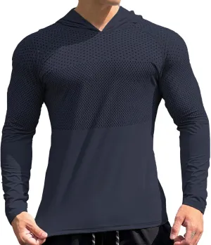 Men Quick Dry Fitness Hoodies Breathable Running Athletic Shirts Long Sleeve Outdoor Hiking Fishing Sun Protection T-Shirt