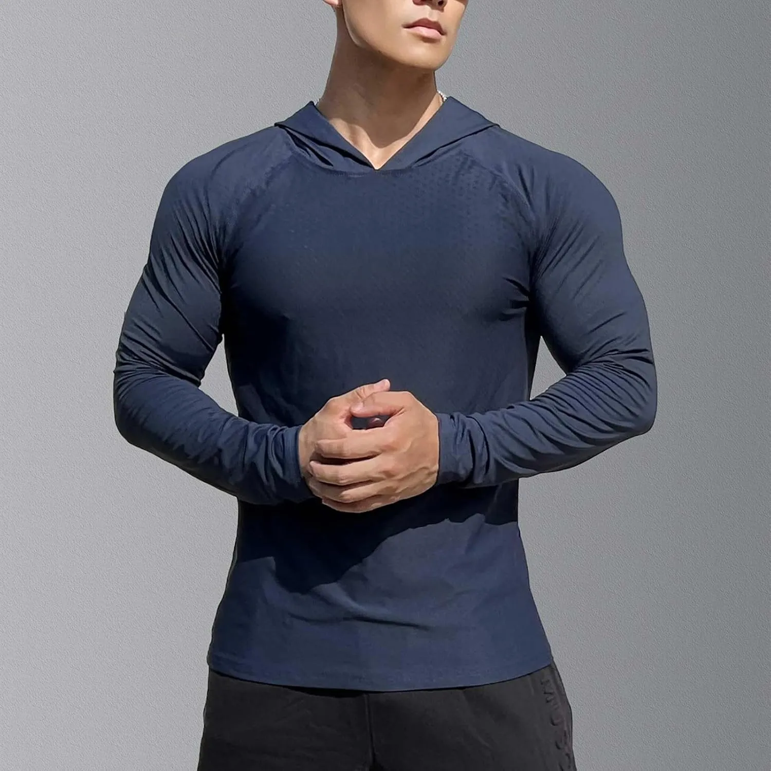 Men Quick Dry Fitness Hoodies Breathable Running Athletic Shirts Long Sleeve Outdoor Hiking Fishing Sun Protection T-Shirt