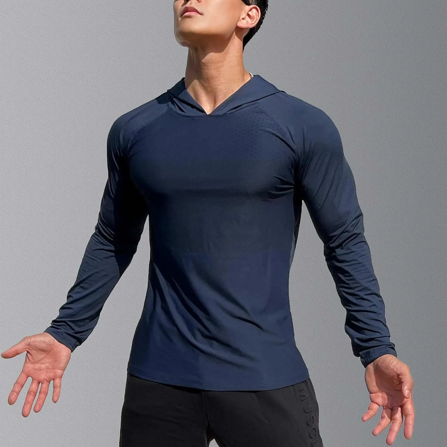 Men Quick Dry Fitness Hoodies Breathable Running Athletic Shirts Long Sleeve Outdoor Hiking Fishing Sun Protection T-Shirt