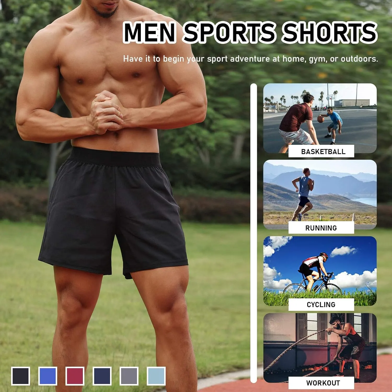 Men Sport Shorts Men Sport Shorts Elastic Waist Pocket Towel Loop Running Basketball Gym Athletic Loose Fit Quick-Dry