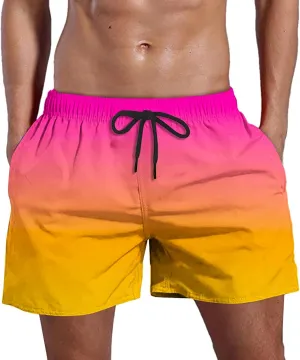 Men Swim Trunks Mens Swim with Pockets Solid Bikini Swimsuit Gradient Drawstring Contour Pouch Bathing Suit Swimwear