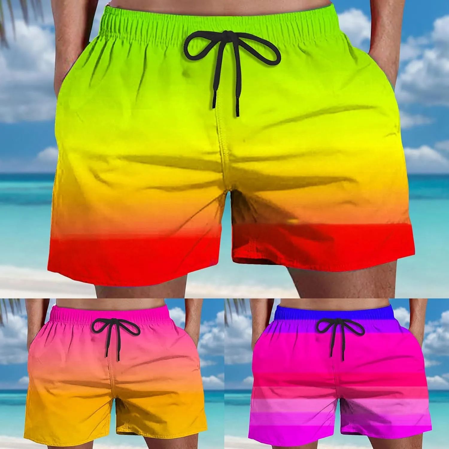 Men Swim Trunks Mens Swim with Pockets Solid Bikini Swimsuit Gradient Drawstring Contour Pouch Bathing Suit Swimwear