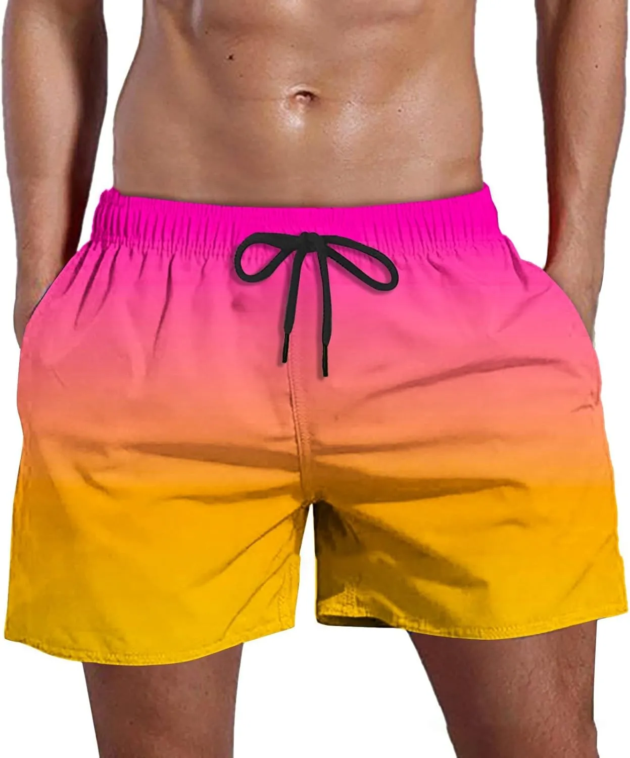 Men Swim Trunks Mens Swim with Pockets Solid Bikini Swimsuit Gradient Drawstring Contour Pouch Bathing Suit Swimwear