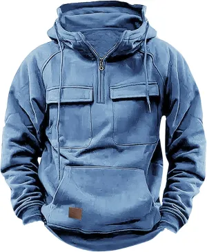Men Tactical Sweatshirt Quarter Zip Cargo Pullover Hoodies Workout Gym Sports Running Outdoor Winter Jackets