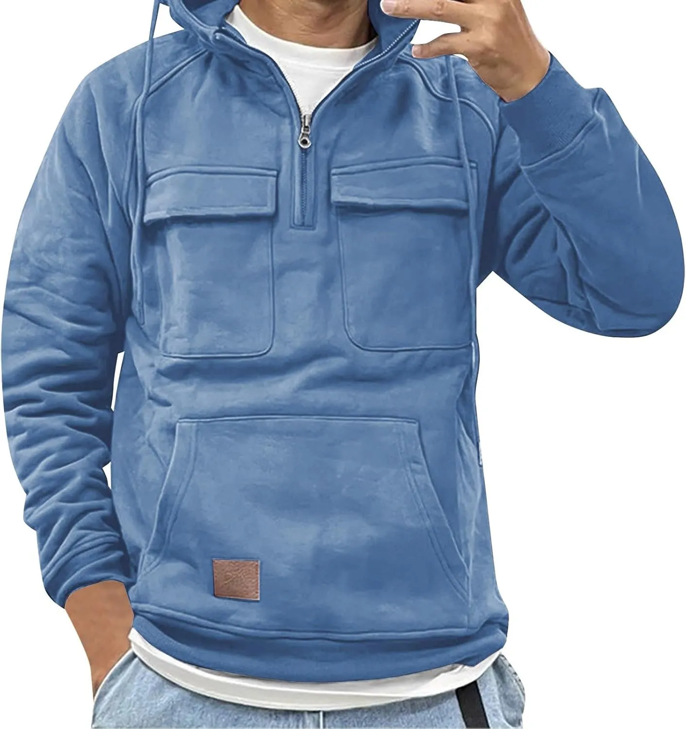 Men Tactical Sweatshirt Quarter Zip Cargo Pullover Hoodies Workout Gym Sports Running Outdoor Winter Jackets