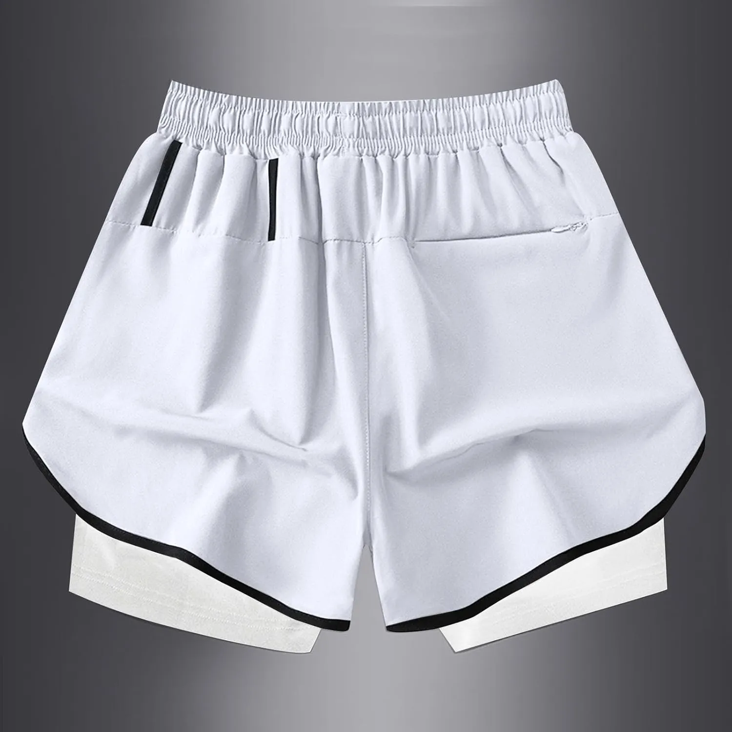 Men Workout Shorts 2 in 1 Running Short Summer Drawstring Elastic Athletic Pants with Liner and Zip Pockets